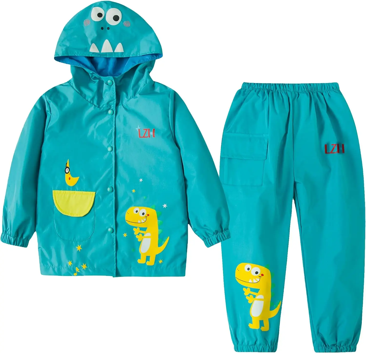 

Toddler Girls Boys Rain Suit Waterproof windproof Jacket Pant Set Cartoon Unicorn dinosaur Hoodie Rain Jacket 2pcs Costume