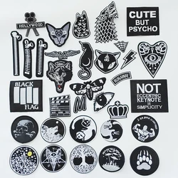 Black White Wolf Spider Web Patches Animal Moon Cat Fitness Cinematography Appliques Iron On Tooth Zip Clothes Jeans Badges