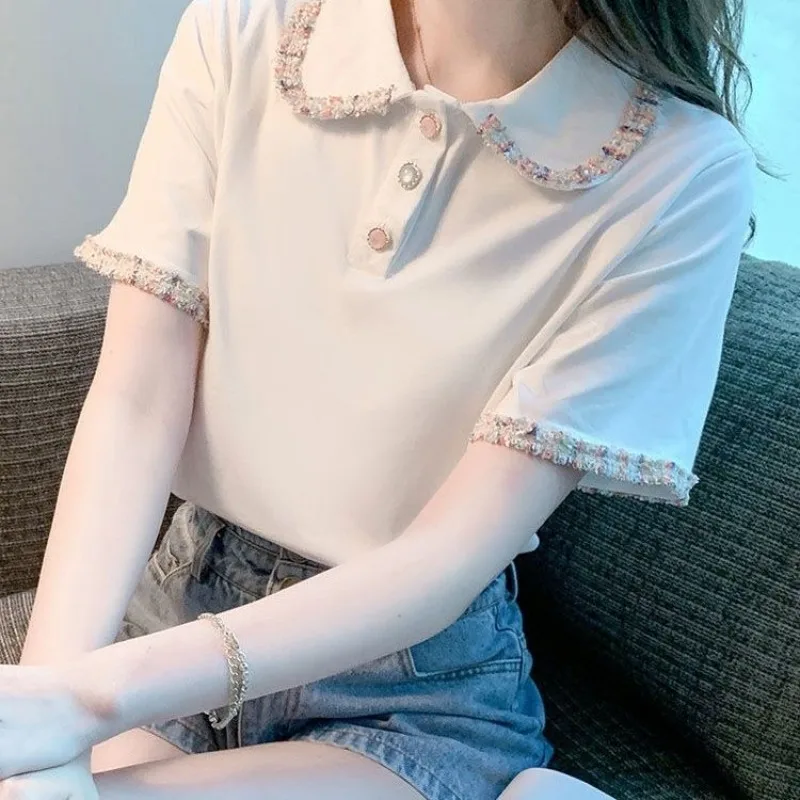 Short Sleeve Button T-shirts Summer Outfit Lapel Baggy Female Tee Aesthetic Clothing Sales Y2k Fashion Youth Women's Polo Shirts