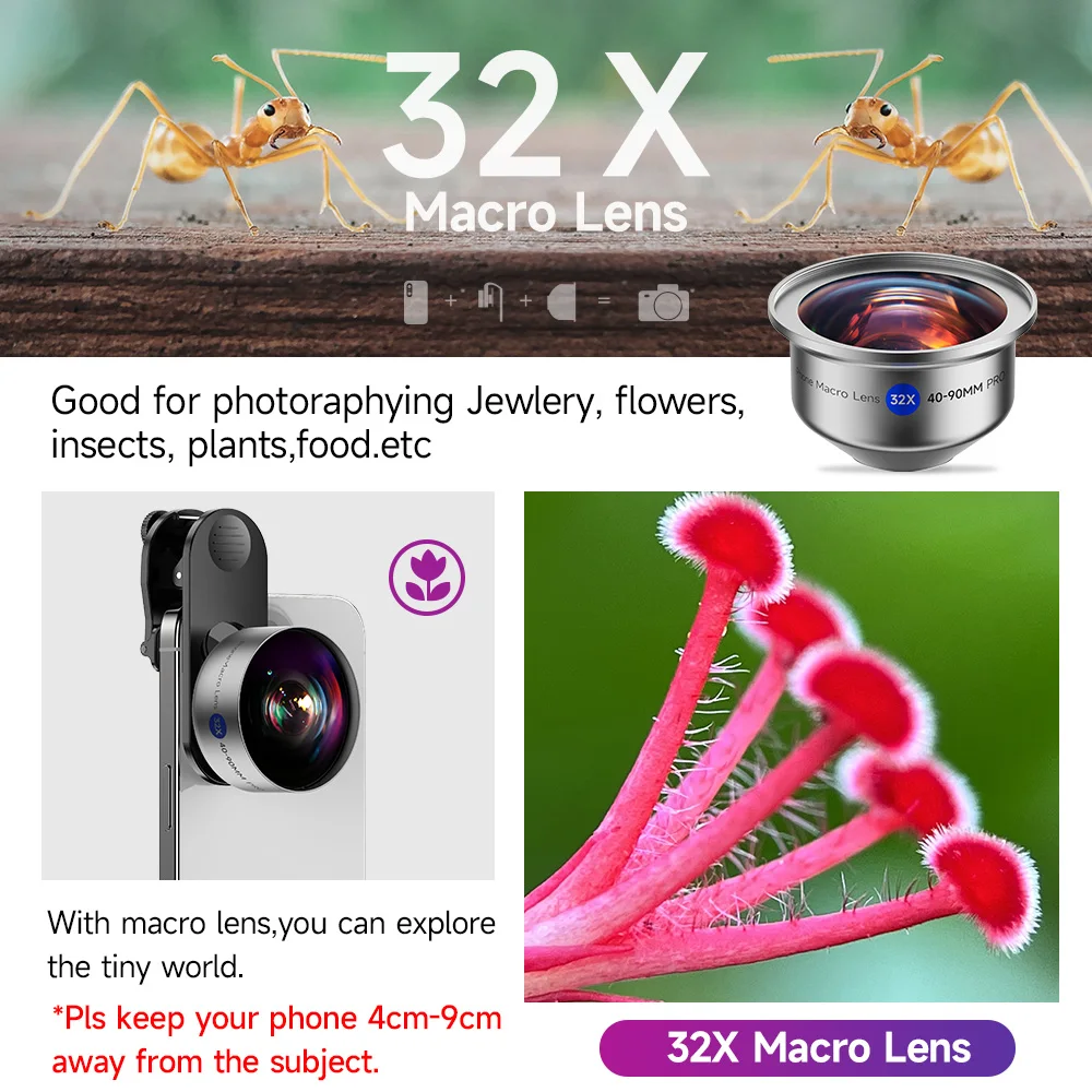 MARTVSEN Phone HD Master Macro Lens Pro for iPhone 15/14/13/12/11/8/7/X/XR Samsung Xiaomi HUAWEI, 17mm Thread Mount/Metal Body