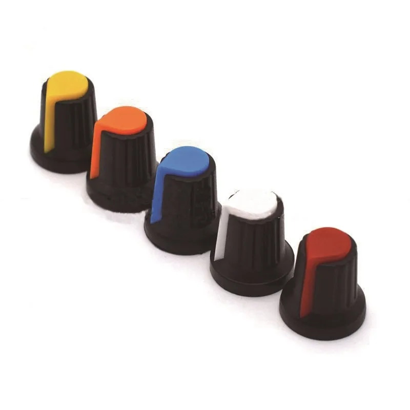 25PCS/lot WH148 potentiometer knob cap(copper core) 15X17mm 6mm Shaft Hole AG2 Yellow Orange Blue White Red 5colour*5PCS=25PCS