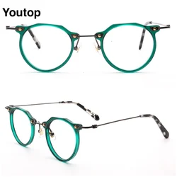 Vintage Womens Glasses Frames Round Mens Optical Eyeglasses Geometric Eyewear Prescription Green Myopia Spectacles Retro Trendy