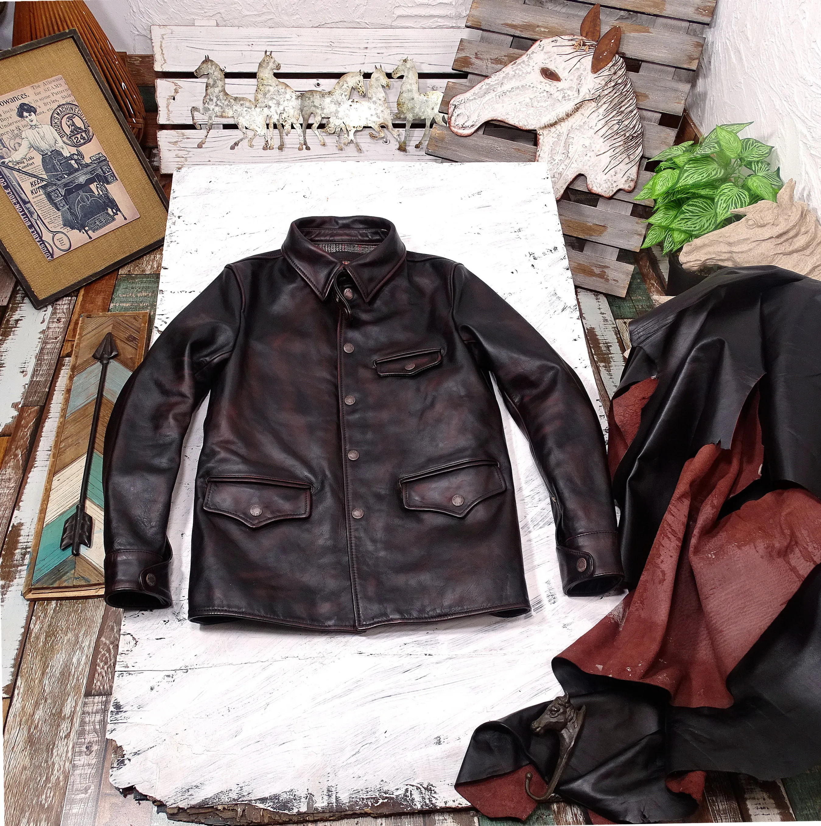 

Tailor Brando Vegetable Tanned Handaged Tea Core Horsehide American Vintage Brakeman Classic Genuine Leather Jacket