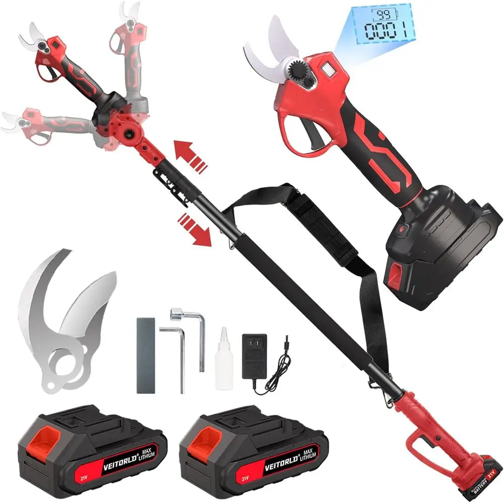 

2-IN-1 Cordless Electric Pole Pruning Shears, 15ft Reach, 1.2" Cutting Diameter, Battery Powered with 2x 2000mAh, Brushless Moto