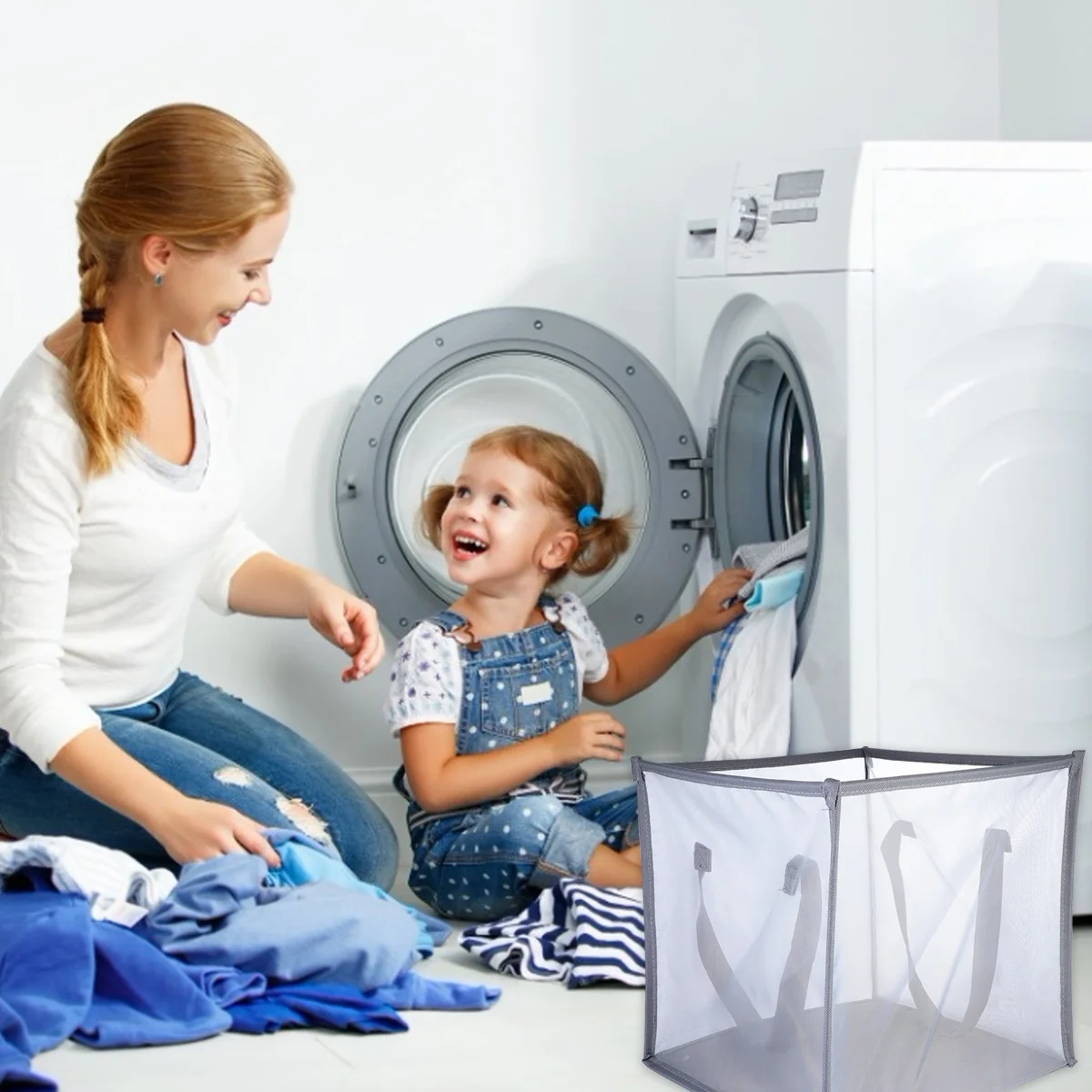 

2Pcs Foldable Laundry Basket Dirty Clothes Container Easy Carry Storage Basket for Home Organization Laundry Baskets