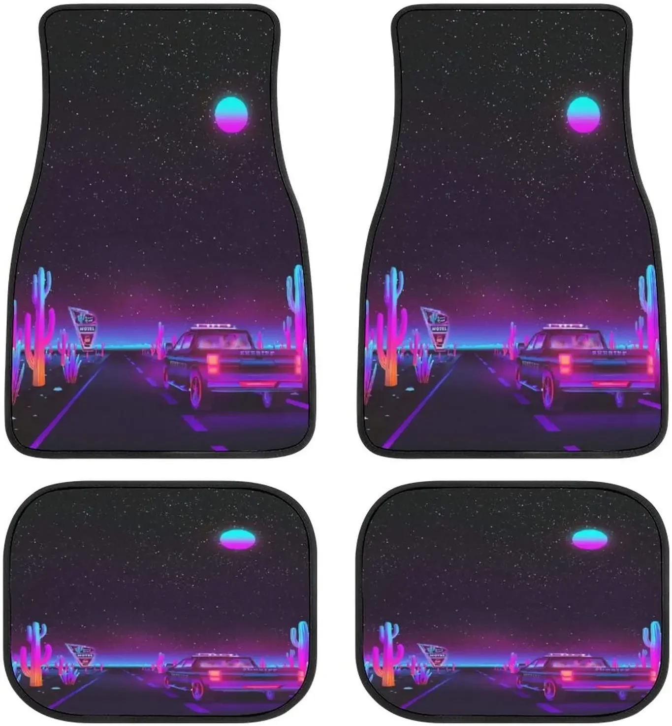 Neon Night Skyline Car Mats Universal Fit Car Floor Mats Fashion Soft Waterproof Car Carpet Front&Rear 4 Pieces Full Set Fit for