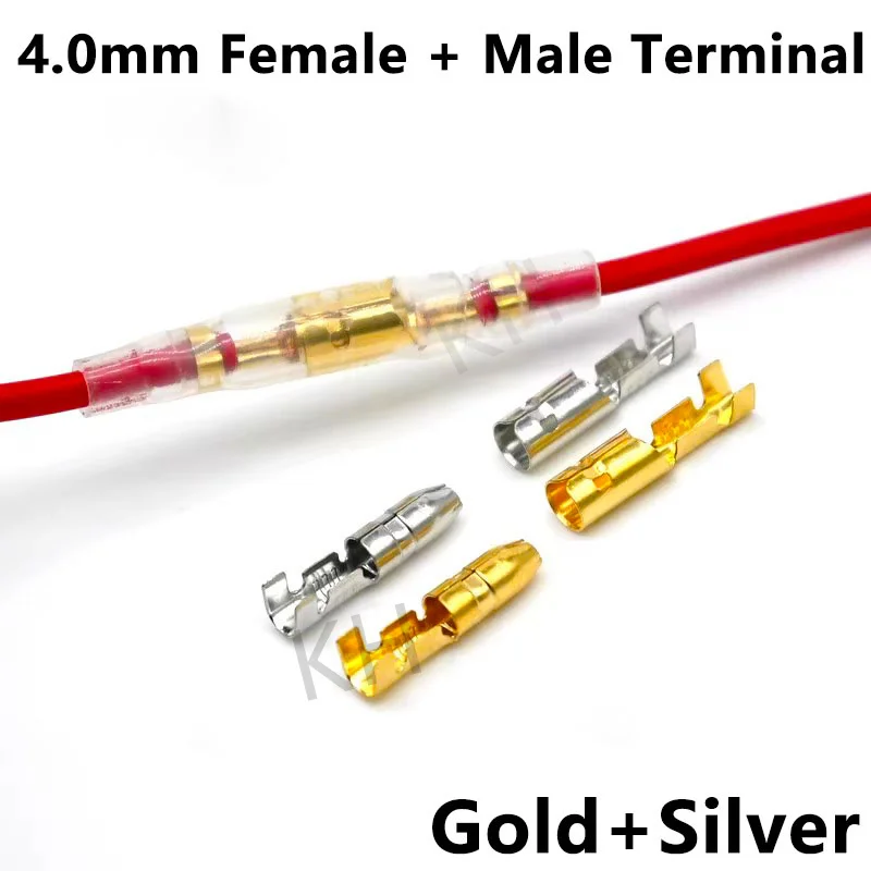 25/50/100 zestawów 4.0 bullet zaciskany terminal samochodowy przewód elektryczny średnica złącza 4mm żeński + męski + obudowa zacisk do tłoczenia na zimno