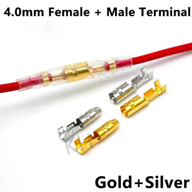 25/50/100 zestawów 4.0 bullet zaciskany terminal samochodowy przewód elektryczny średnica złącza 4mm żeński + męski + obudowa zacisk do tłoczenia na zimno