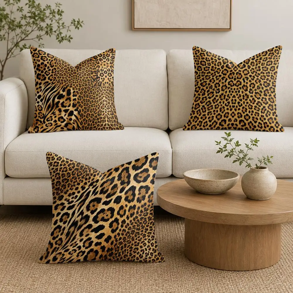 Leopard Spots Cushion Cover Organic Linen Throw Pillow Cover - Double-Sided Print Breathable Cushion Case Home Decor