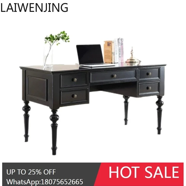 

HLZ solid wood desk and chair combination retro study bedroom office computer desk home writing desk