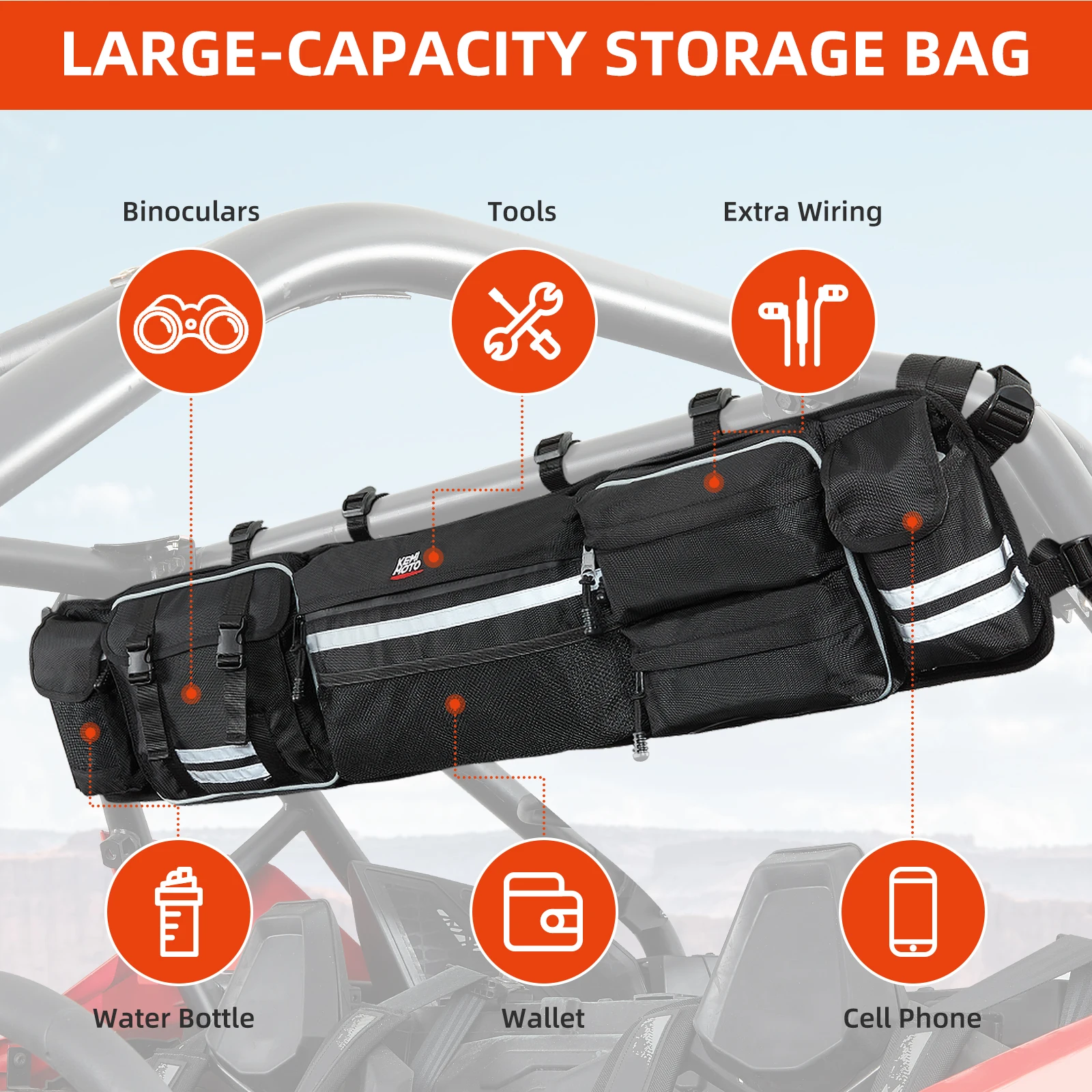 

UTV Roll Cage Organizer Storage Bag Compatible with Polaris RZR 900 800 1000 XP Ranger 500 for Can am Maverick for Arctic Cat