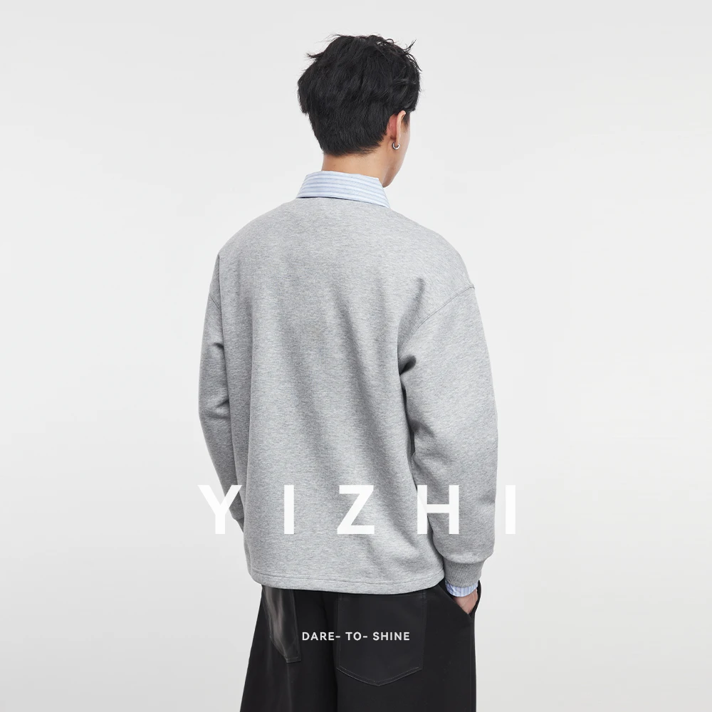 Fashion Men's Japanese Shirt Collar Fake Two-Piece Sweatshirt 2025 Spring Autumn New Loose Lapel Long Sleeve Top Men Polo Shirt