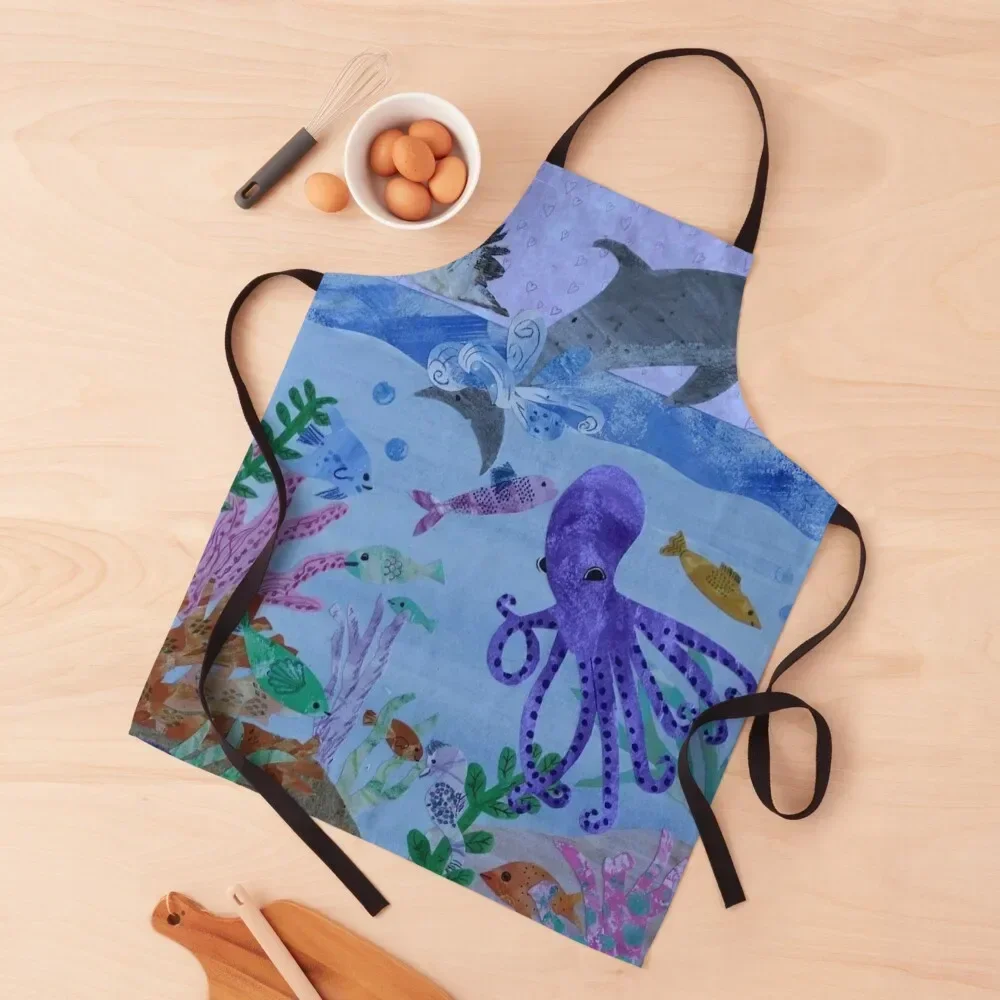 

Ocean Scene Collage by Nancy Salus Apron kitchen utensil Smock for hairdressing christmas Apron