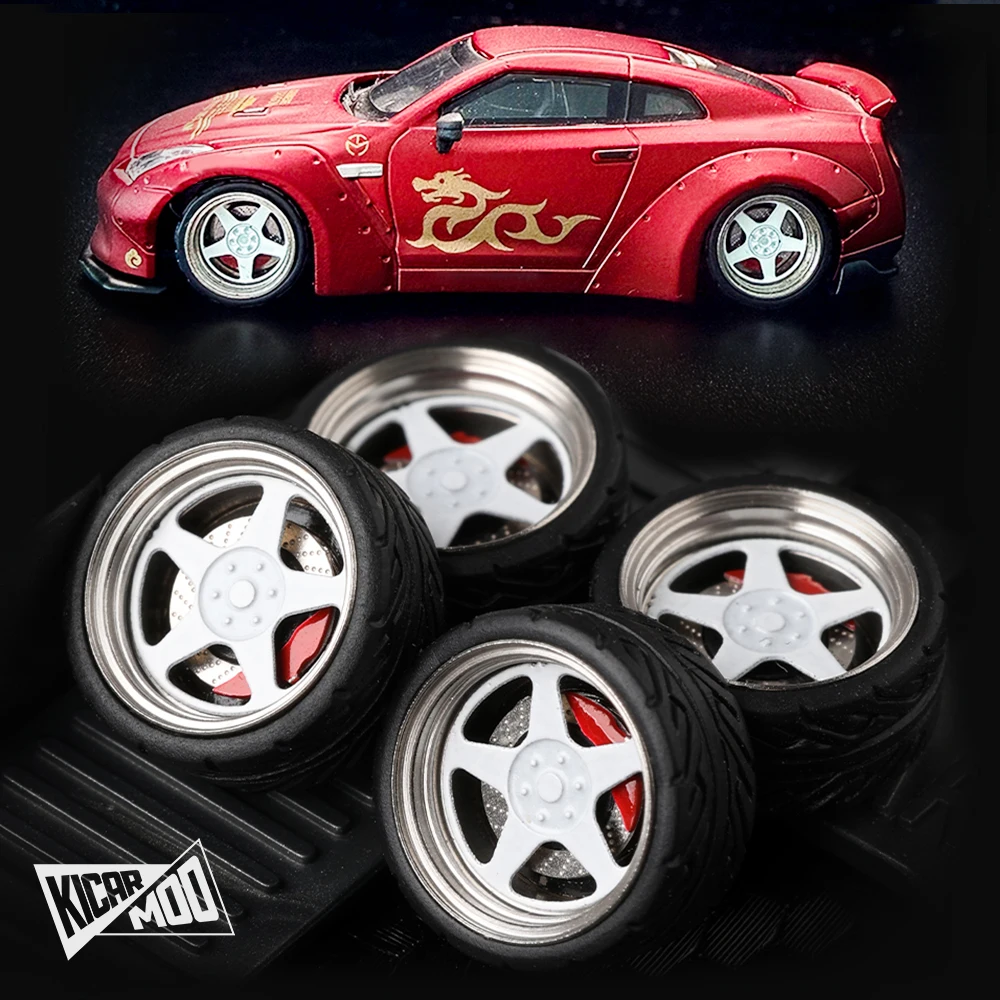 

1/64 Alloy Ball Bearing Series D Model Car Wheels with Rubber Tires&Brake Discs 4pcs/Set for Tomica Hot Wheels Toy Model
