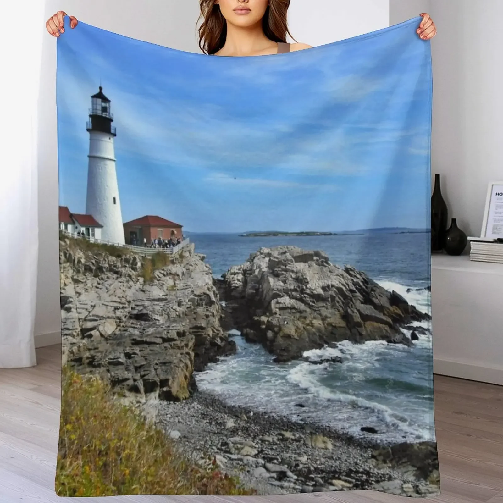 

Looking out to Sea - Portland Head Lighthouse - Maine Throw Blanket Reusable Durable Soft Blanket for All Seasons