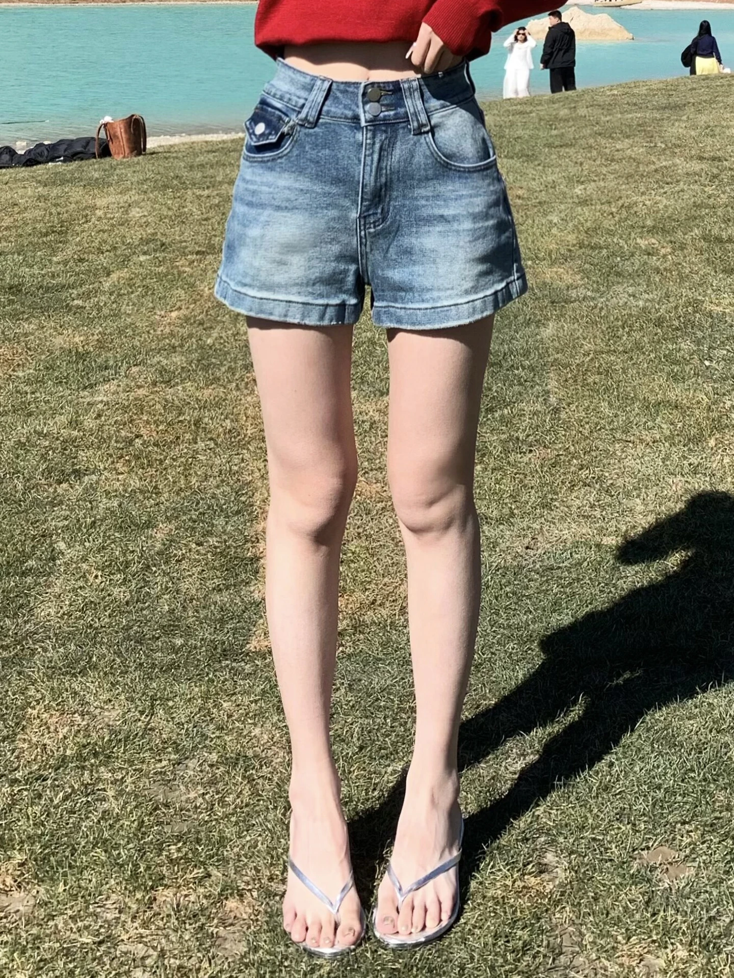 

Slimming A-Line Denim orts Women's Summer Trendy Casual Cotton l Waist Button Fly Wide Leg Pants Hot Pants