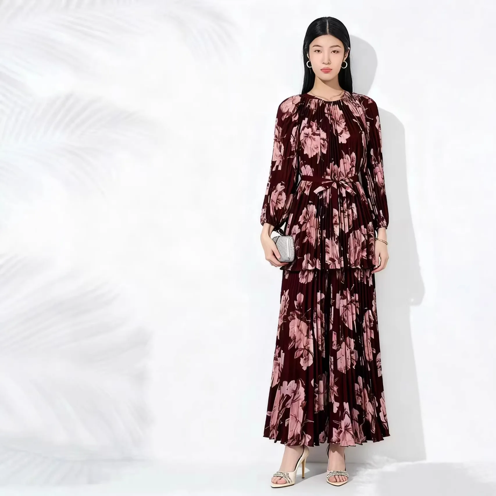 

Miyake Print Large Size Suit Women's Fashion Loose Pullover Top Elegant Wide Leg Pants Two-piece Set