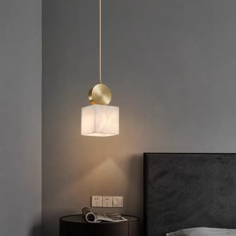 Modern alabaster pendant light Marble Copper Lamp Design Round Square Bedroom Living room Bedroom Stone lamp