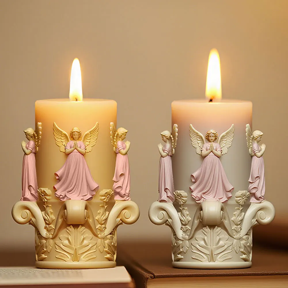 Wing Angel Pillar Scent Candle Silicone Mold Relief Flower Design Resin Plaster Home Decor Making Supplies DIY Handmade Souvenir - view 4