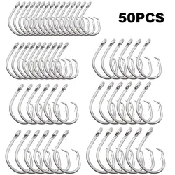 50Pcs Fishing Tuna Circle Hooks Saltwater Fishing Hooks 2X Extra Strong Stainless Steel Big Game Fishing Hooks for Tuna Shark