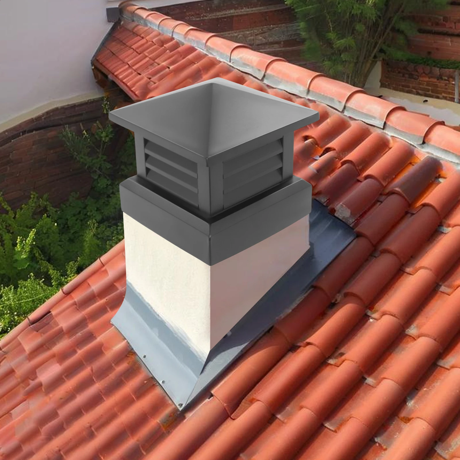 14in X 14in Chimney Cap Square Chimney Cover Ventilation Equipment Rainproof Chimney Cap Corrosion-resistant for Outside
