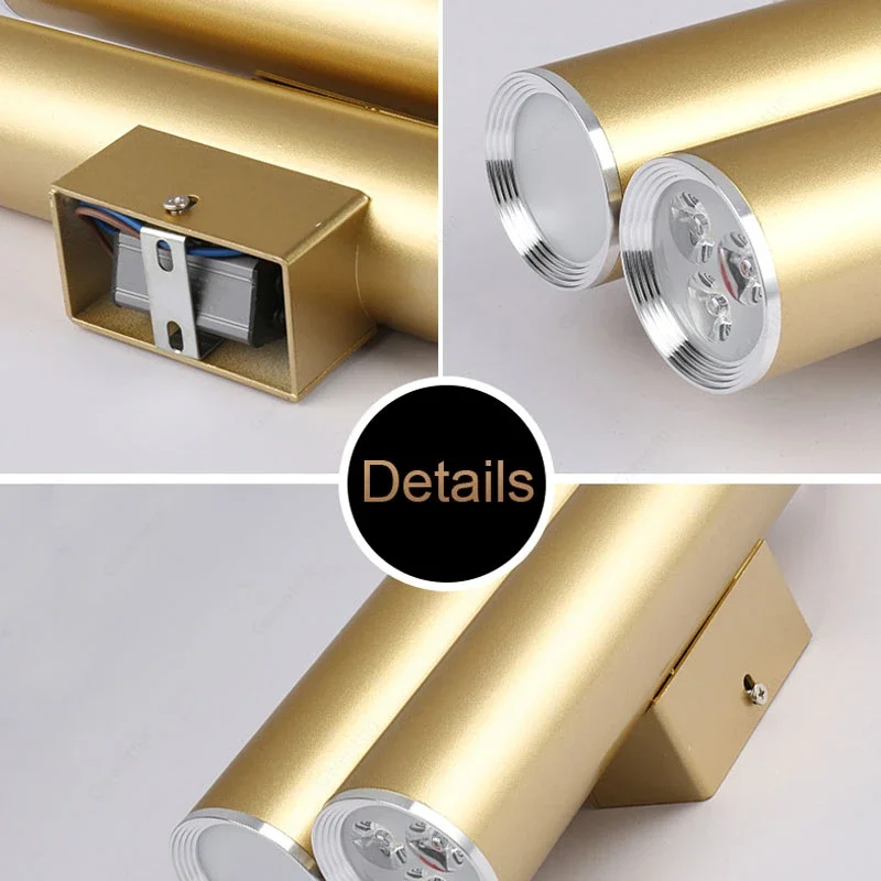 Gold Pipe Wall Lamps Home Decor Bathroom Bedroom Mirror Light Villa Balcony Corridor Sconces Modern Led Tube Ligting Luminaria