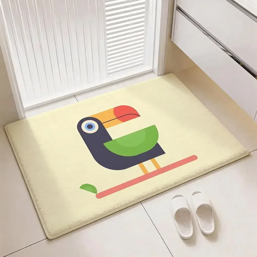 Minimal Geometric Parrot Floor Mat Soft Thickened Flannel Door Mat Non-Slip Living Room Rug Home Decor