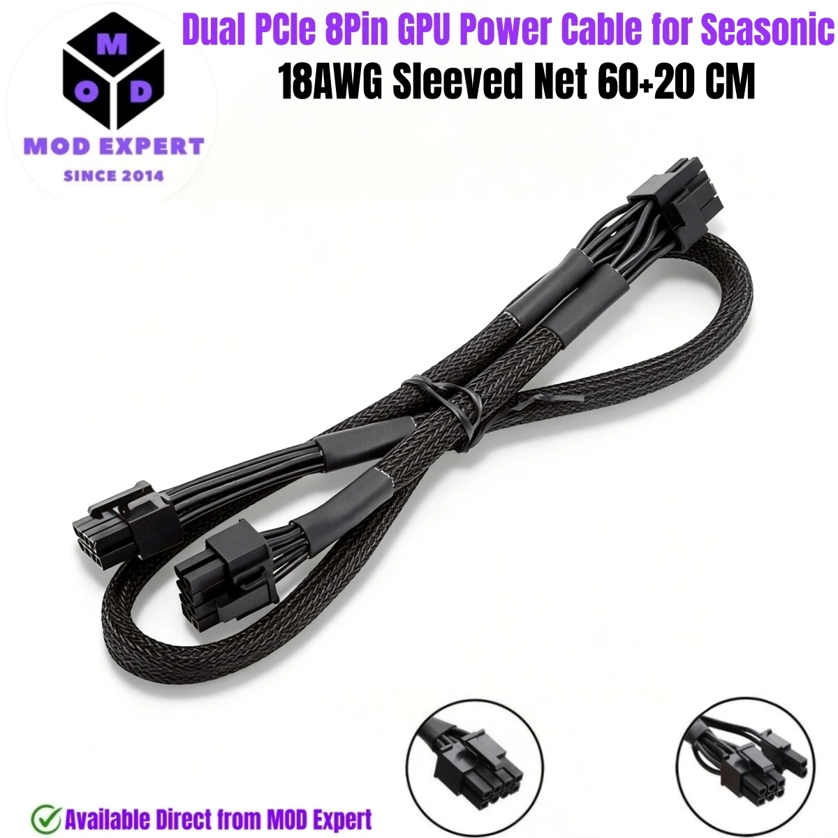 GPU Power Cable 6+2 PCIe Dual 8Pin Sleeved for Seasonic PRIME Titanium/Platinum/Gold/SNOWSILENT 1300W, 1000W, 850W, 750W, 650W