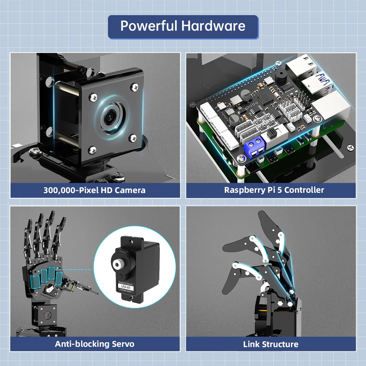 Hiwonder uHandPi Raspberry Pi Robotic Hand، التعرف على رؤية الذكاء الاصطناعي والتتبع، برمجة بايثون، التعلم العميق