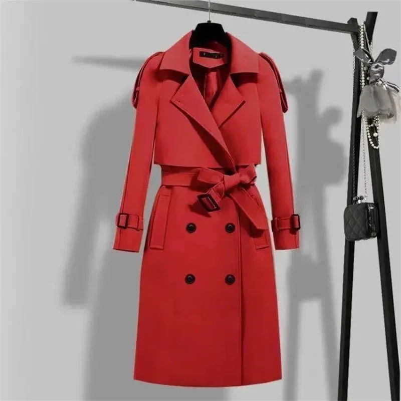 Women Long Trench Coat Fashion Windproof Coat Double Breasted Trench Coats Green Belt Windbreaker Spring Autumn Female Outerwear