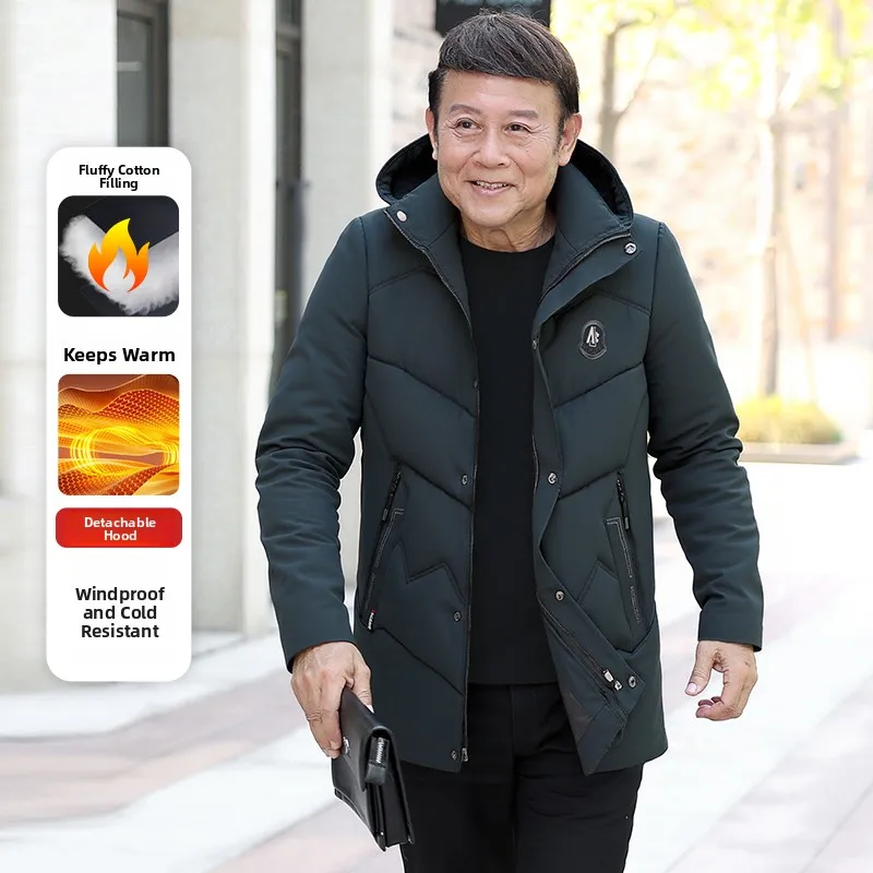 

Зимняя хлопковая куртка без капюшона для мужчин среднего и старшего возраста, повседневная, деловая, из 100% полиэфирного волокна, модная, городская, удлиненная.