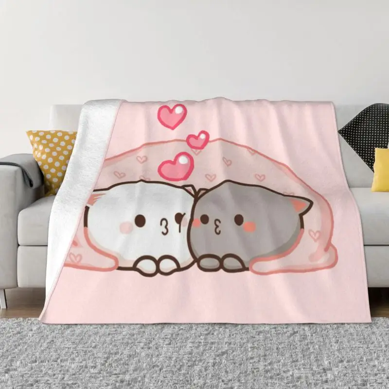 

Cute Mochi Cat Peach And Goma Love Kiss Ultra-Soft Fleece Throw Blanket Warm Flannel Blankets for Bed Travel Couch Quilt