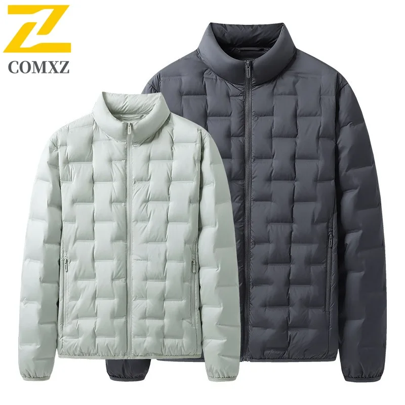 COMXZ Men Work Down Jacket Leisure Stand Collar Design Thickened Warmth Parka Korean Style Cold Resistant Winter Padded Padded