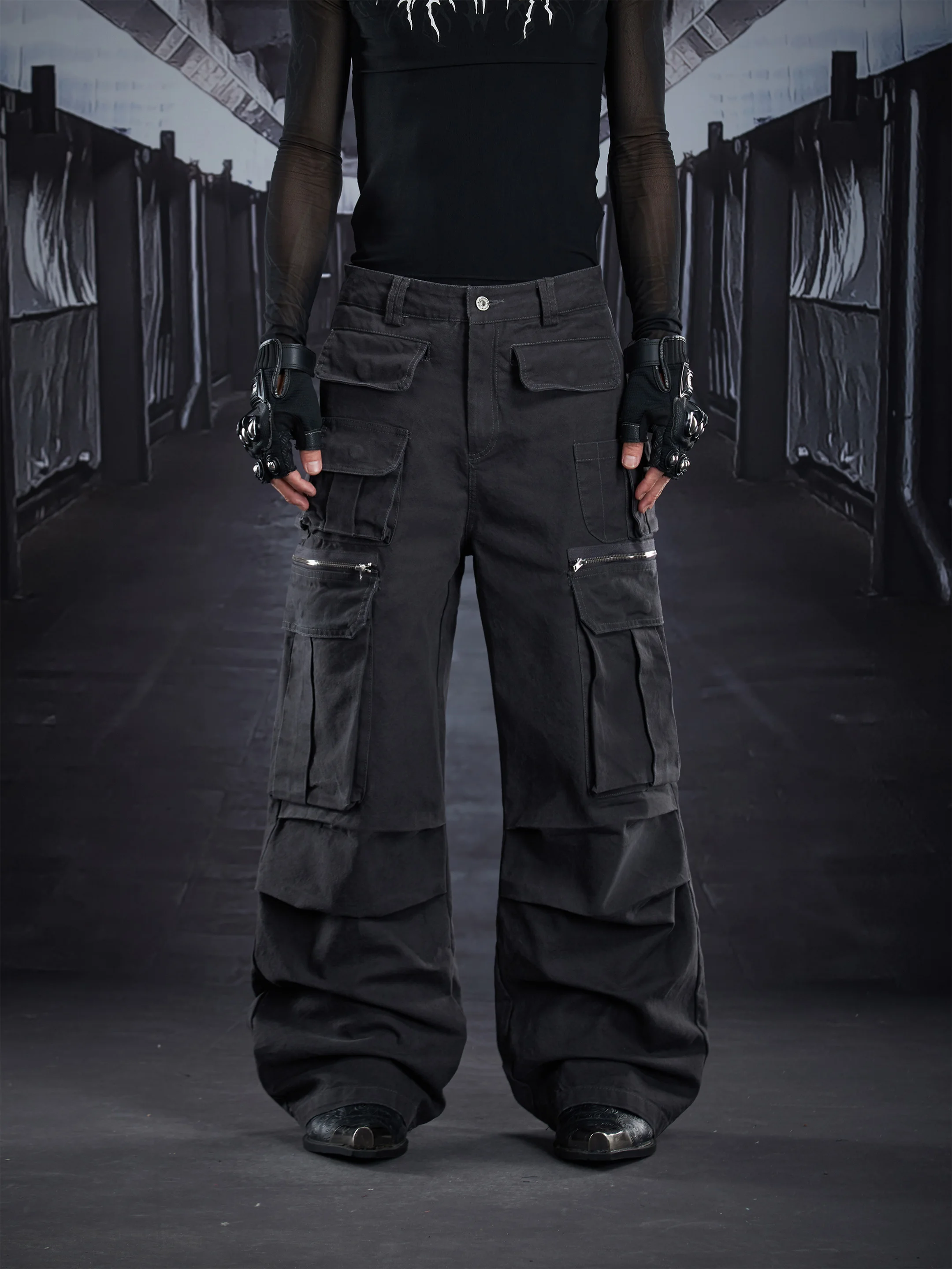 Design Super Heavy Industry Multi-Cutting Piece Structure Stitching Multi-Pocket Cargo Pants Loose Straight Casual Men and Women