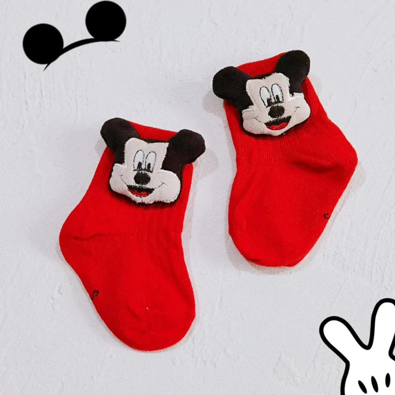 New Disney Anime Mickey Mouse Red Children Socks Kawaii Stitch Cute Style Doll Children\'s Socks Cotton Socks Kids Gifts