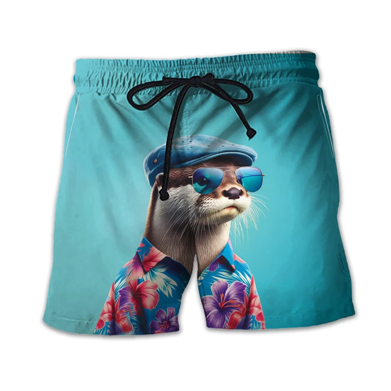 Lustige Otter-Grafik-Strandshorts für Herren, modisch, Sommer, niedliche Tiere, 3D-gedruckte Badehose, lässig, Urlaub, Urlaub, kurze Hose