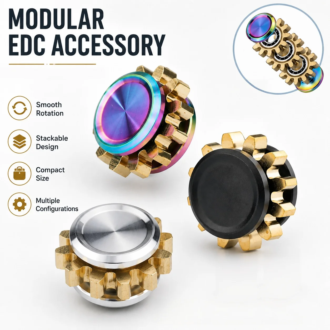 Edc Carry Accessories - Modular Metal Gear Spinner with Smooth