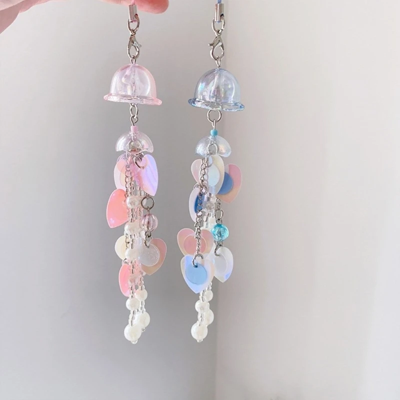 Sparkling Jellyfish Shaped Phone Charm Keychain Pendant for Women Girls