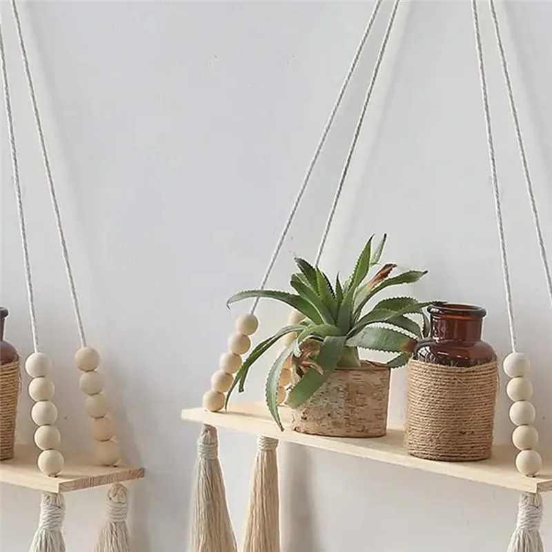 ABJY-Shelf Boho Decor Prateleiras na parede Decoração de madeira para quarto e sala de estar