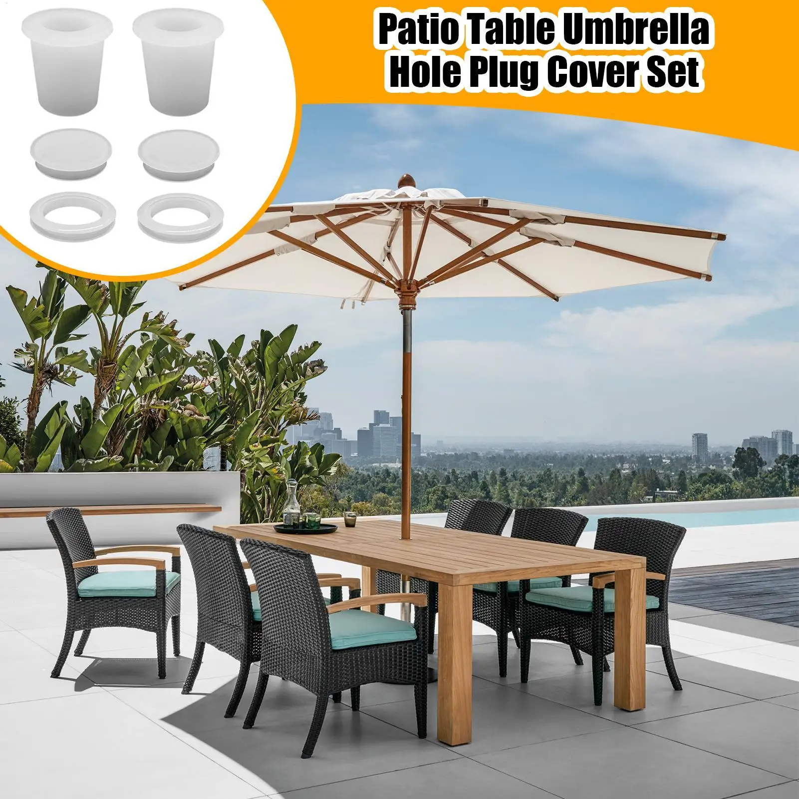 Outdoor Table Umbrella Hole Ring 6 Pieces Umbrella Hole Cover Fits 2-2.5in Desk Hole Parasol Replacement Parts For Beach Coffee