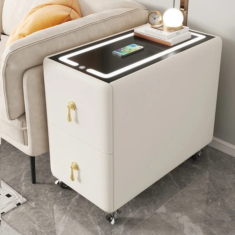 Modern Luxury Smart Bed Side Table Wood with Wireless Charging Drawer Speaker Sofa Living Room Bedroom Wheels Design Furniture