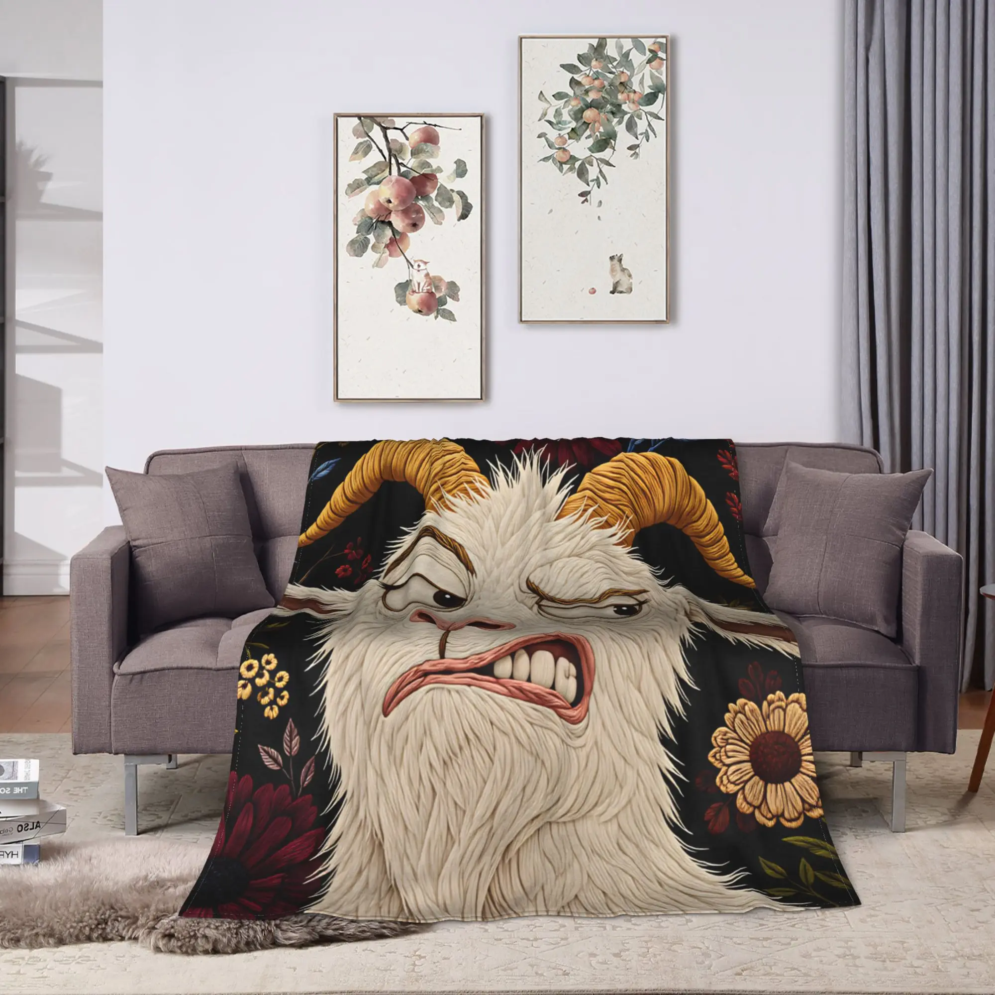 Screaming Goat  Blanket  Warm Aesthetic Plush Throw Blanket For Living Room Camping Flannel Bedspread Bed Cover