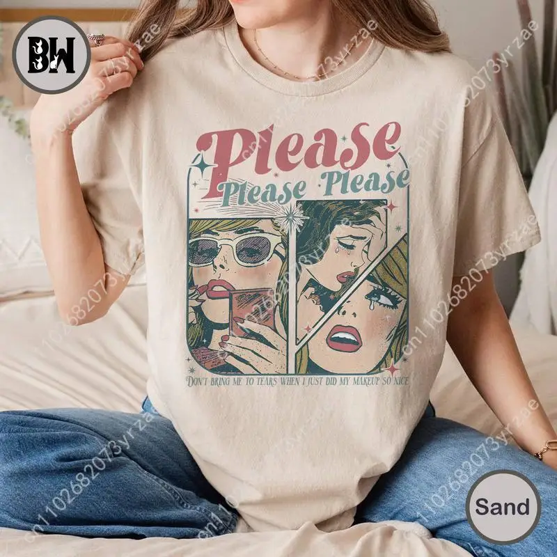 กรุณาโปรดโปรดโปรด  เสื้อยืดสไตล์เรโทร ผู้ชาย ผู้หญิง คุณภาพสูง ผ้าฝ้ายวินเทจ แขนสั้น แฟชั่น เสื้อยืด เนื้อผ้านุ่ม ระบายอากาศได้ดี