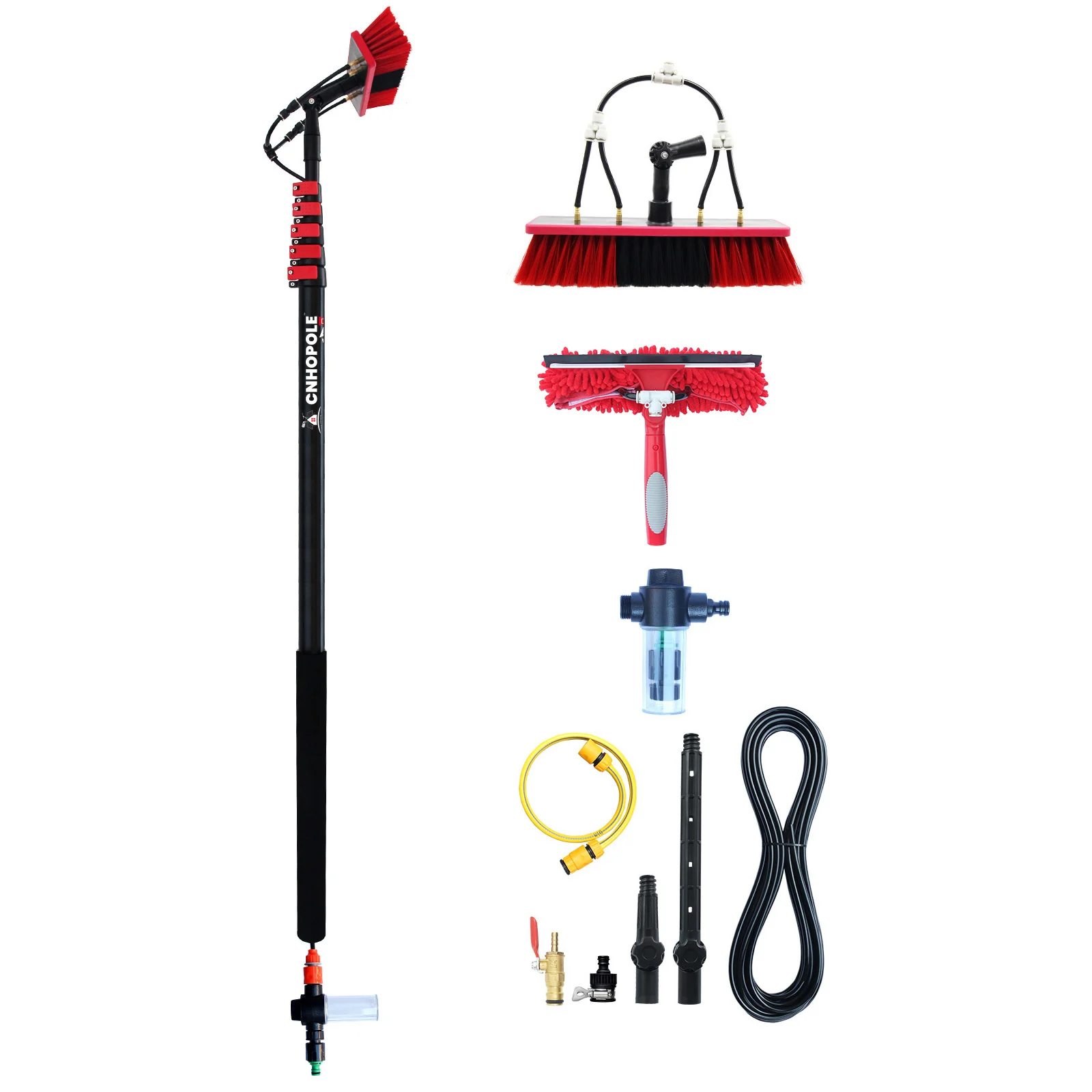 30/36ft Water Fed Pole Window Cleaning System Telescopic Extension Pole High Reach Solar Panel Washer Squeegee Scruber Kit