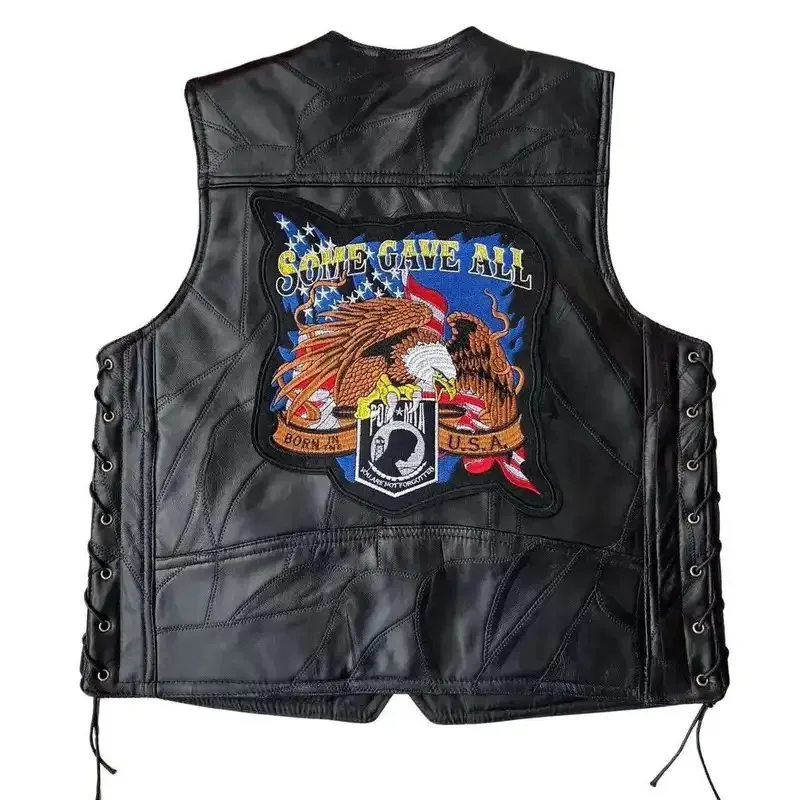 

ff34S-4XL Style American Classic Harley Motorcycle Riding Leather Vest For Men's Camisole Embroidered Badge Design