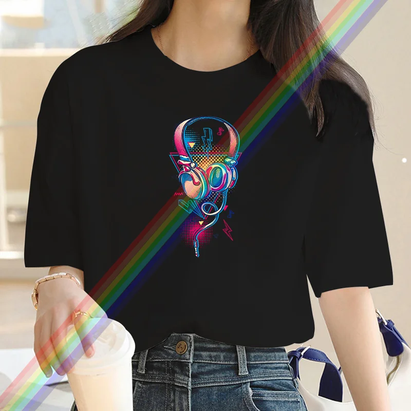 

Summer Luxury brand Fashion headphone Print Women's T-shirt Crew Collar Clothing Short Sleeve T-shirt Trend Women's Summer Y2K