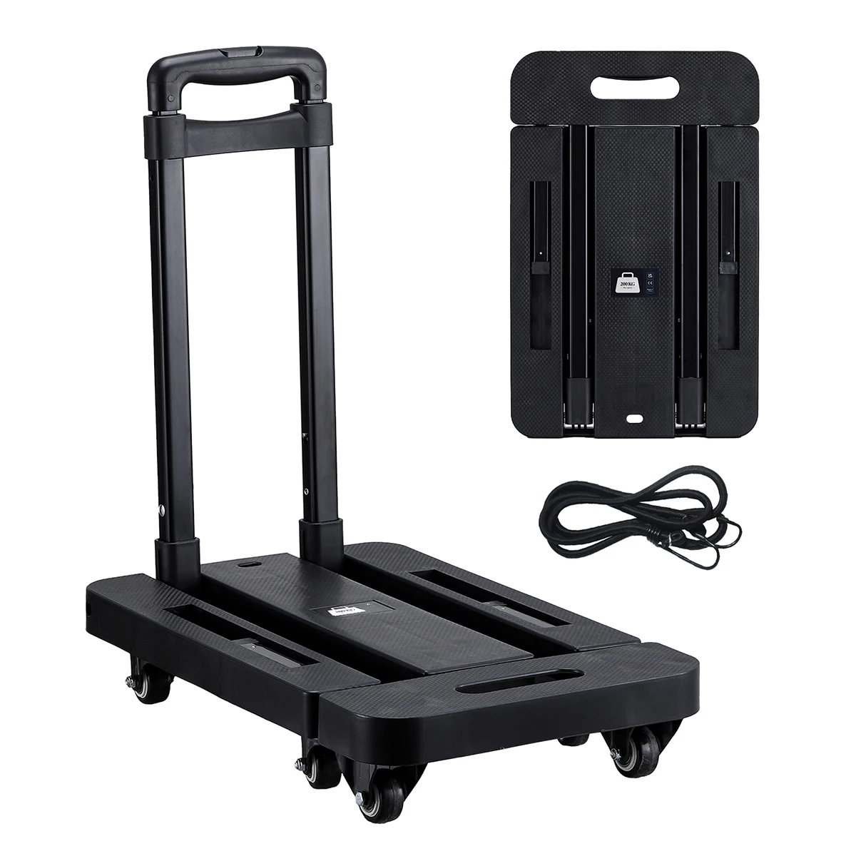 Folding Hand Truck 6 Wheel 200KG Capacity Heavy Duty Trolley Portable Telescopic Handle Cart Luggage Travel Moving Shopping Cart