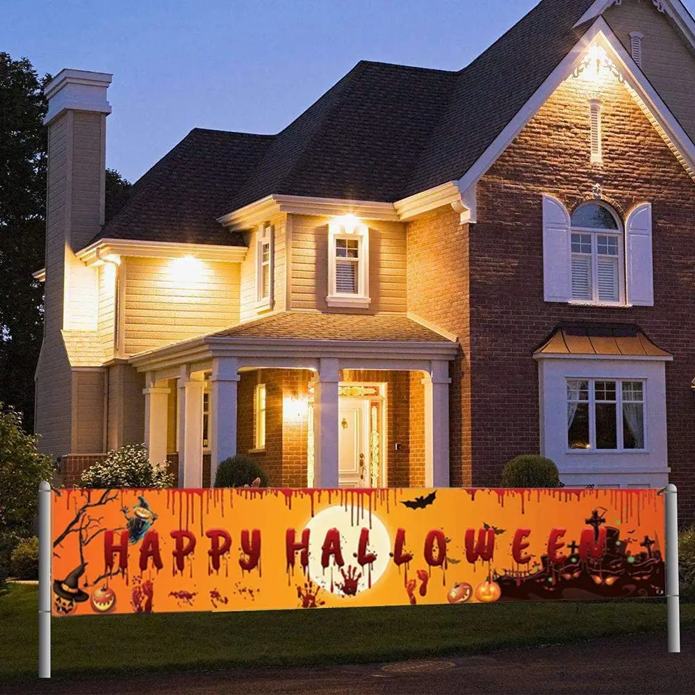 Happy Halloween Banner 250cm lange hängende Halloween Banner mit Kürbis Terror blutigen Handabdruck Dekor für Hof Indoor Outdoor – Detail 4
