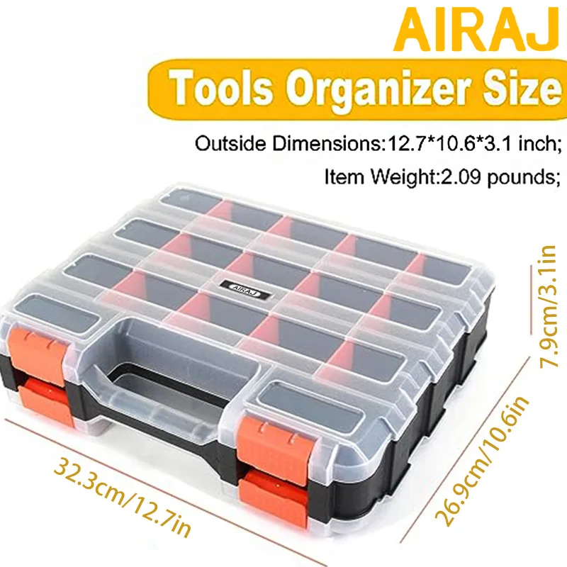 AIRAJ Small Parts Organizer 34-Compartments Double Side Parts Organizer with Removable Dividers for Hardware Screws Bolts Nails