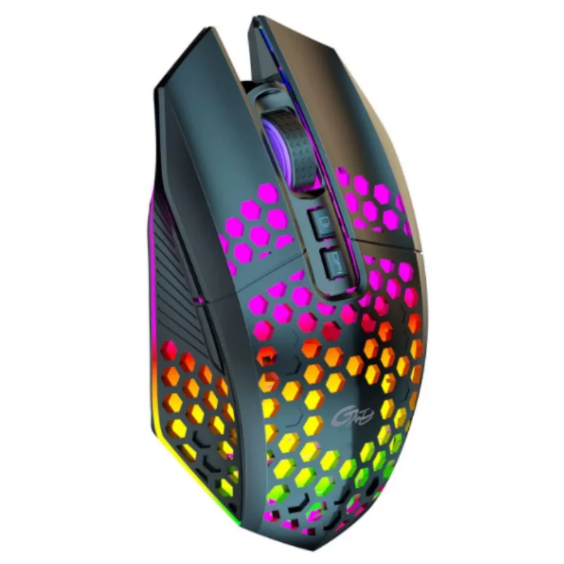 Mouse Gamer Sem Fio 2.4G Recarregável 1600dpi com Luz de Fundo Colorida Bateria de 500mAh Design Oco com LED Silencioso para Esp
